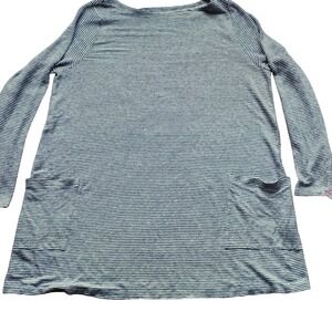 EILEEN FISHER XL Striped Tunic Dress Pockets Lagenlook Minimalist Organic Linen